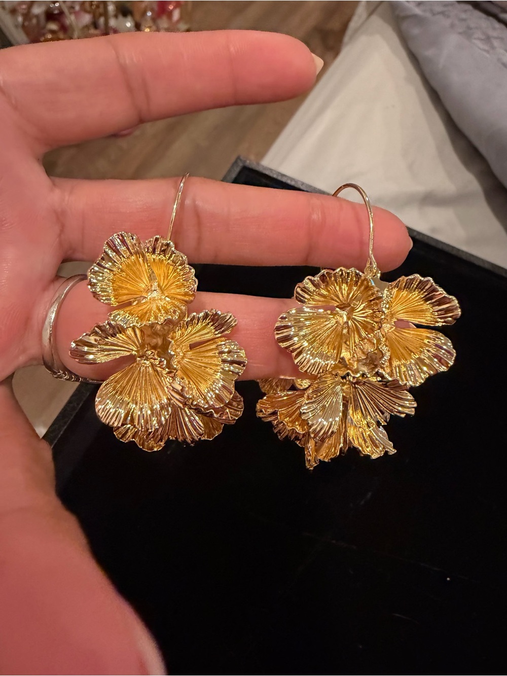 Gold Floral Drop Earrings - Elegant Women's Jewelry
